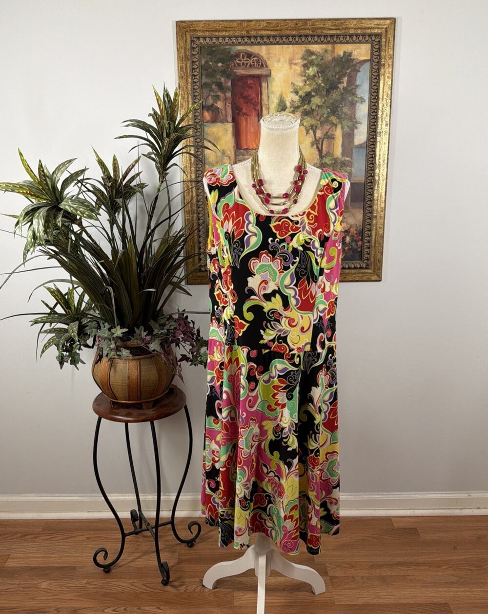 Kasper Dress Women 16 Multicolor Floral Paisley Sleeveless A-Line Career Midi